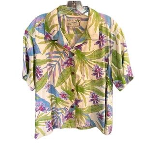 Silk Hawaiian Vacation Button Down Shirt with Natural Buttons Hawaii